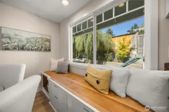 Built in additional storage and seating.
