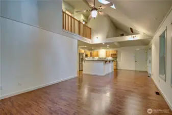 Open Great Room with Soaring Ceiling.