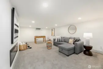 Fully finished flex with non-conforming ceiling heights set up perfectly for entertaining & cozy FP.