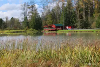 Standing at the property's water edge looking at the community Marina & Dock area Southwest.