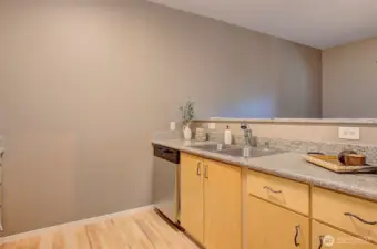 Sink facing eating area