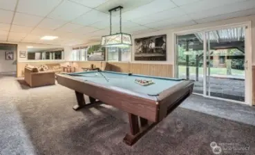 Downstairs Great additional living space, Media Room, Gym and Living space! Multi-generational living or rental space with it's own separate entry door in background.