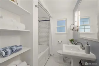 Updated bathroom with new tile and a jetted tub.