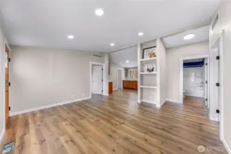 Enjoy built-in shelving and open flow floor plan