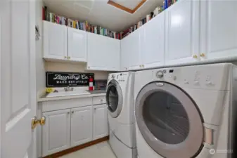 Laundry room on upper level. Very convenient! Utility sink and lots of storage.