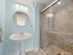 Guest bath with large tile shower