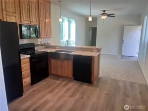 Kitchen looking into the living room.