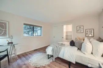 Bedroom three is large in size as well with closet organizers