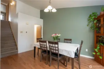 Vaulted ceiling in the dining room creates a spacious & airy feel.
