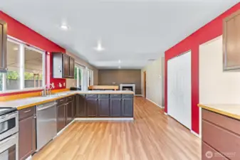 Spacious kitchen and all appliances stay. Large under the stairs pantry too!