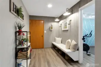 Basement floor mudroom off Attached 2-car Garage.