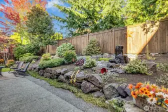 The sound of the fountain and lush greenery create pure serenity.