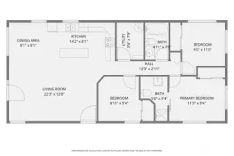 Floor plan does not show the attached one car garage, covered front porch area or back patio space. This home has everything you need without all the extra!