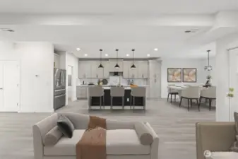 digitally staged - kitchen is open to family room