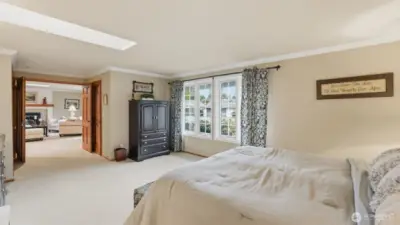 Expansive bedroom with skylight and great natural light.