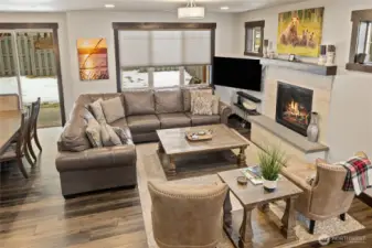 Looking down into living room from the stairs