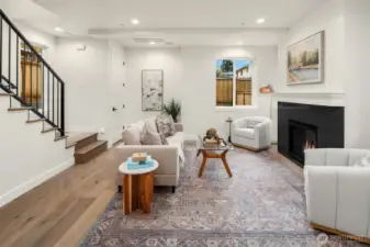 Stunning fireplace anchors living room