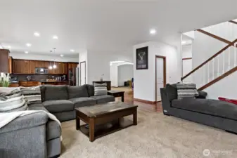 1/2 bath just off the family room and under stair storage!