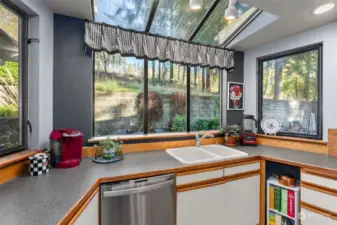 New Dishwasher & sink in 2021. Atrium window overlooks back yard.