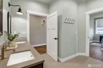 Bathroom with views looking towards bedroom #3 and hallway.