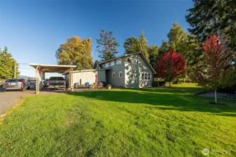 View towards back of home and garage.