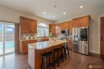 Open kitchen with kitchen island.