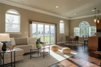 Family room with wet bar.