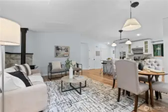 Living room with easy flow to dining area and kitchen