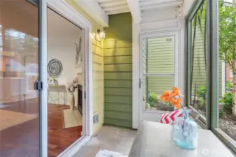 Enclosed patio offers private peaceful retreat.