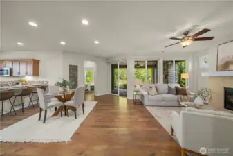 This open and bright floorplan, the "Cannes" offers generous and welcoming spaces, two fireplaces, hard surface flooring throughout and tons of natural light with views of the magnificent backyard.