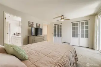 Dual closets with updated doors & closet shelving system