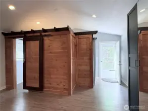 Upstairs studio apartment entrance. Bathroom on the left.