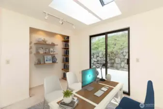 Bedroom 3 used as office and opens to bonus room- virtually staged