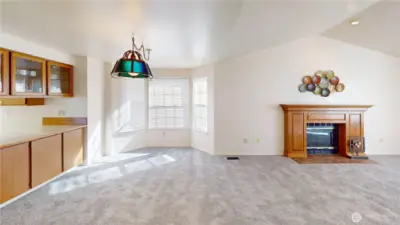 dining area has display case for your favorite items