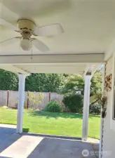 half of the patio is covered and has a fan! perfect for our weather