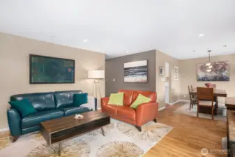 The living room is open to the dining room, it's a great place to entertain!