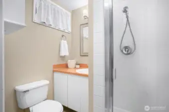 There's a 3/4 bathroom on the lower level.