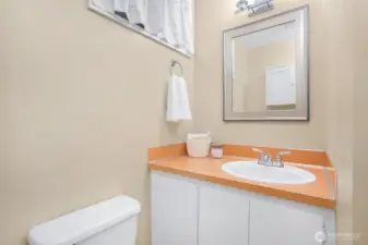 This is a close up of the vanity area in the lower level bathroom.