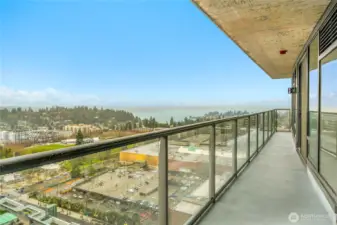 The deck off condo #2103 is extra long with a sunny southern exposure. Incredible views of Lake Washington and Meydenbauer Bay!