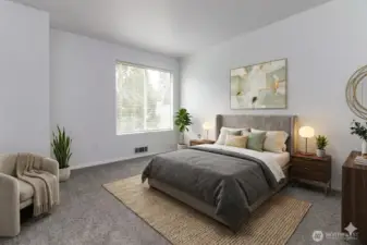 Virtually staged to imagine the space in the Primary Bedroom