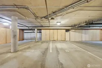 Two dedicated parking spaces and lots of storage behind.