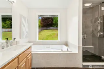 Primary Ensuite, Double Sink Vanity, Bathtub, and Shower