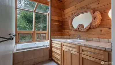 Soaking tub and shower behind me.