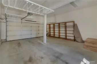 Convenient shelves in the 2 car garage