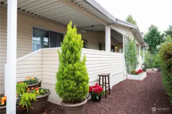 West side deck and sliding door.