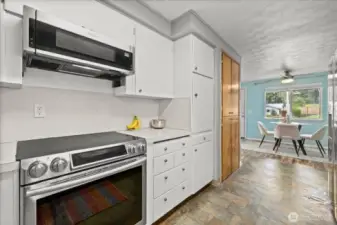 Kitchen open to dining space.