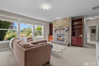 Living Room with Stone Fireplace
