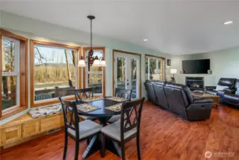 Breakfast area with window seat. The window seat has built in storage.