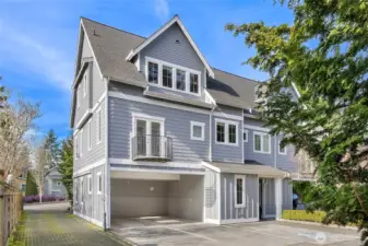 Exterior view showing the Juliet balcony and street access.