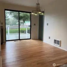 Large dining area flow to large Trex deck off the back